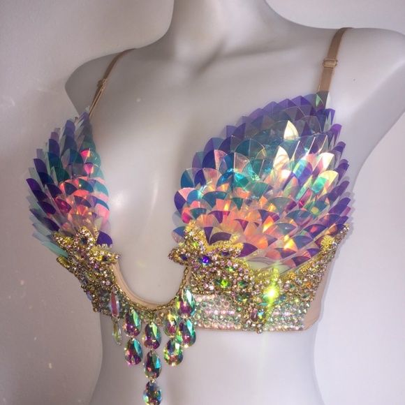 Brand NEW Handmade Holographic Rave Bra - Picture 2 of 2